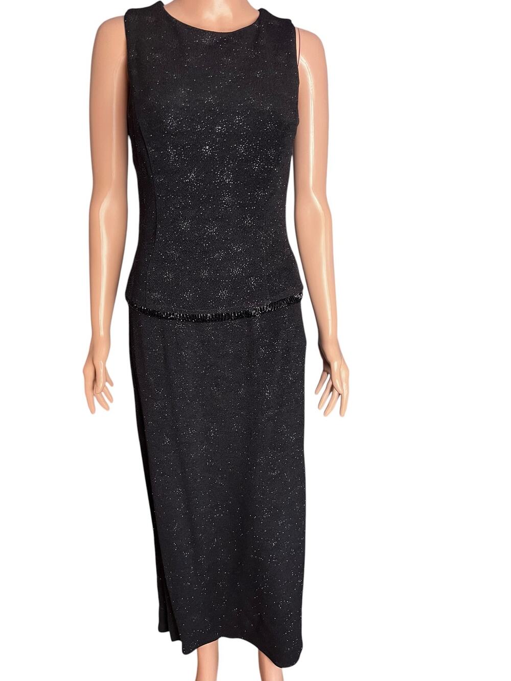 VTG Scott McClintock Black Sparkly Glitter Maxi Dress Size 6 Beaded Waist Gown